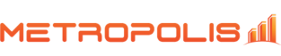 Metropolis Corp Logo that is orange and has abstract towers