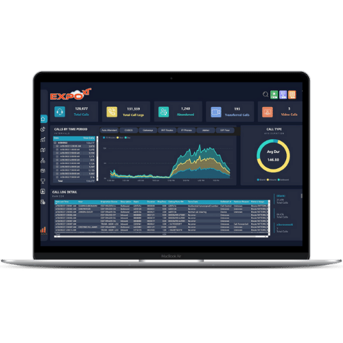 laptop displaying Expo XT communication analytics