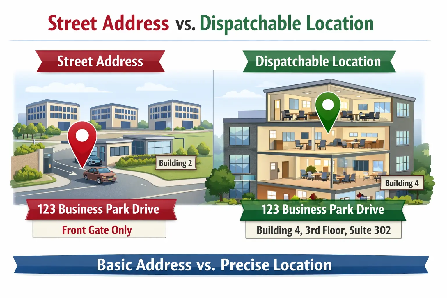 pictoral diagram showing a standard location versus dispatchable location