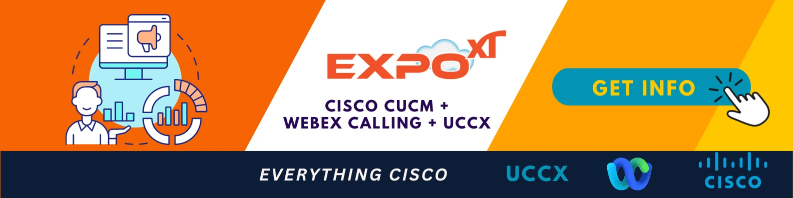 cta image of expo xt compatibility showing logos for cisco cucm, webex calling, and uccx reporting